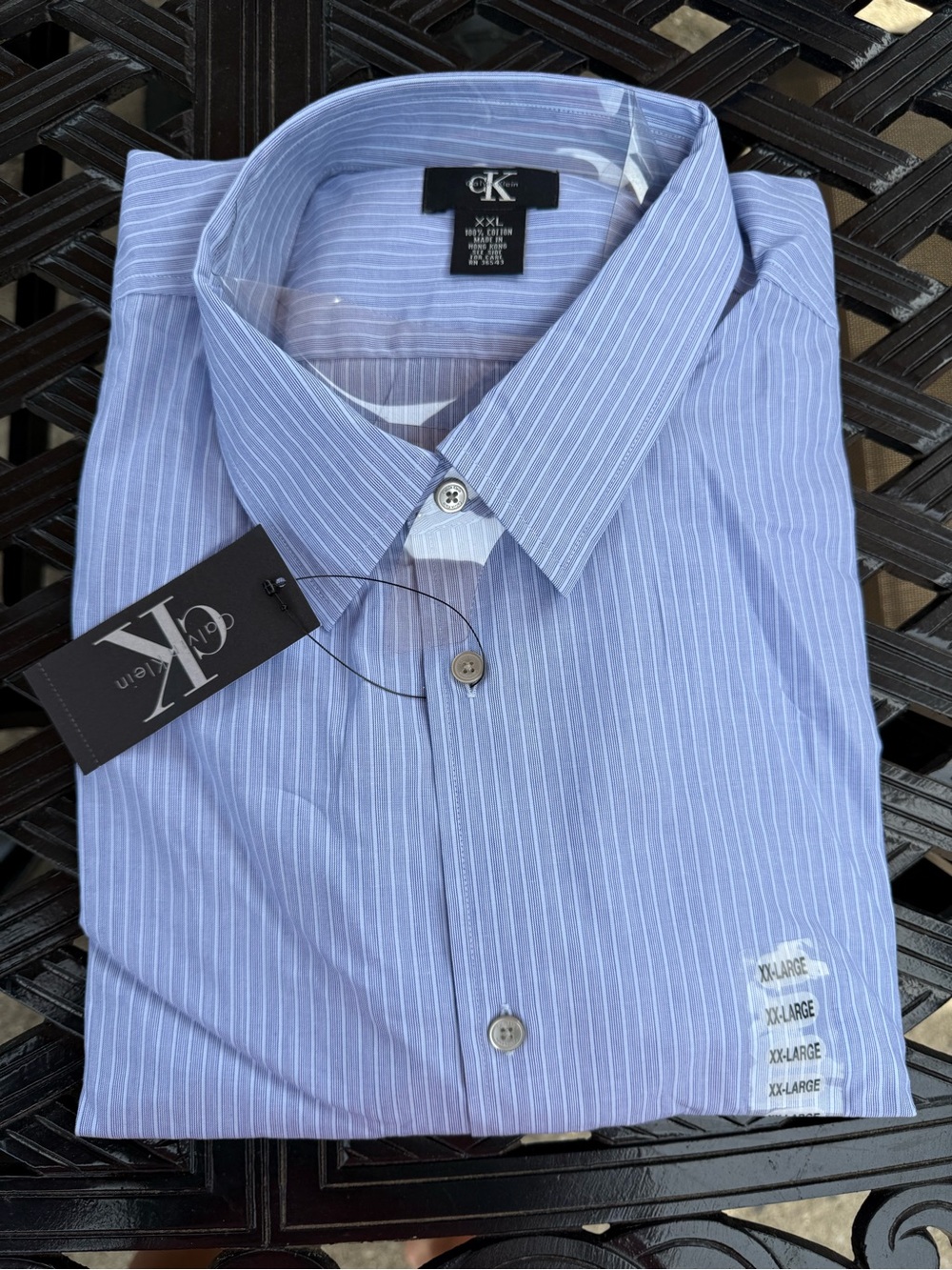 Calvin Klein Blue and White Pinstripe Dress Shirt